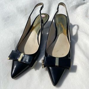 Michael Kors black gold bow sling back pump heels women size 11